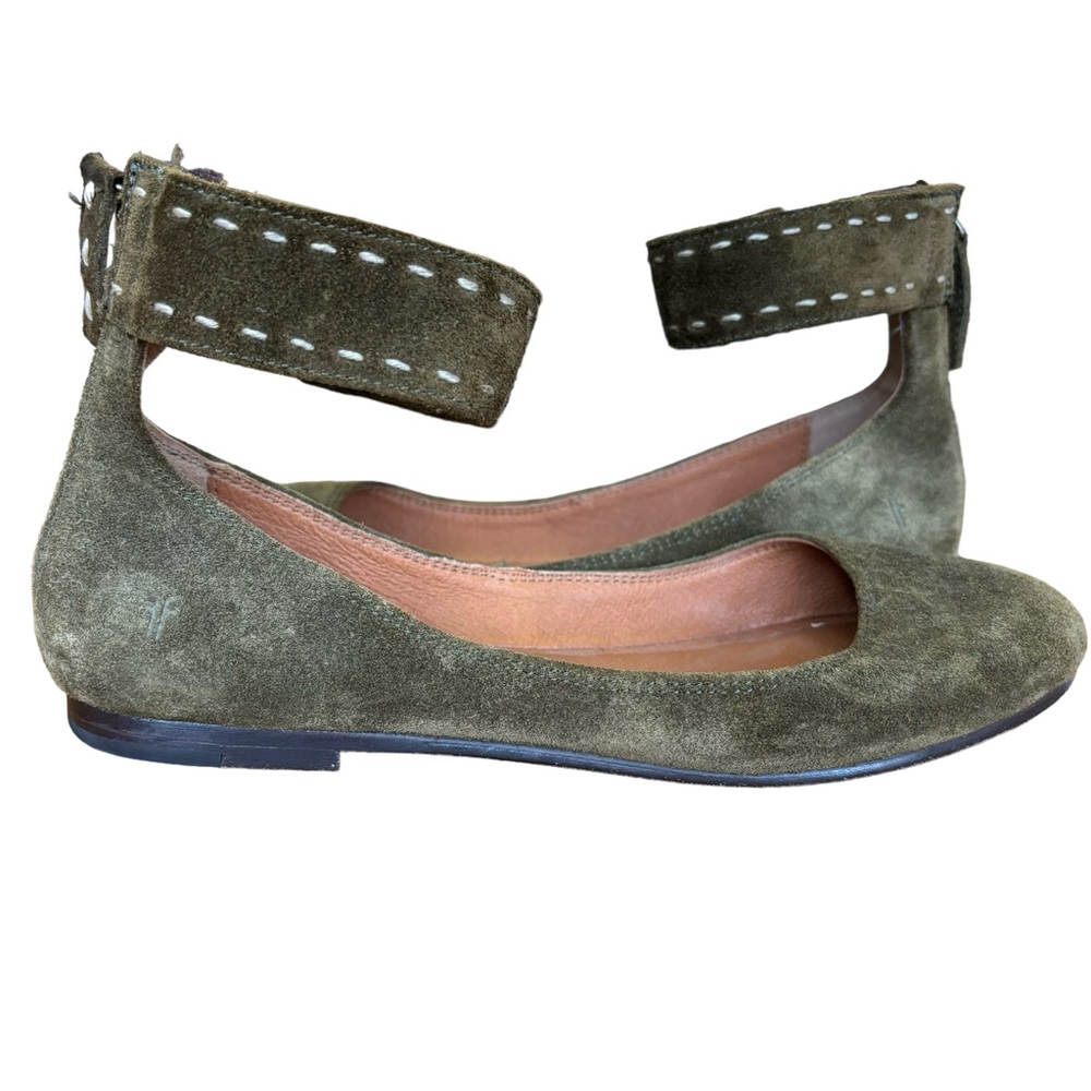 Frye olive green ballet flats with ankle straps - MINT!!